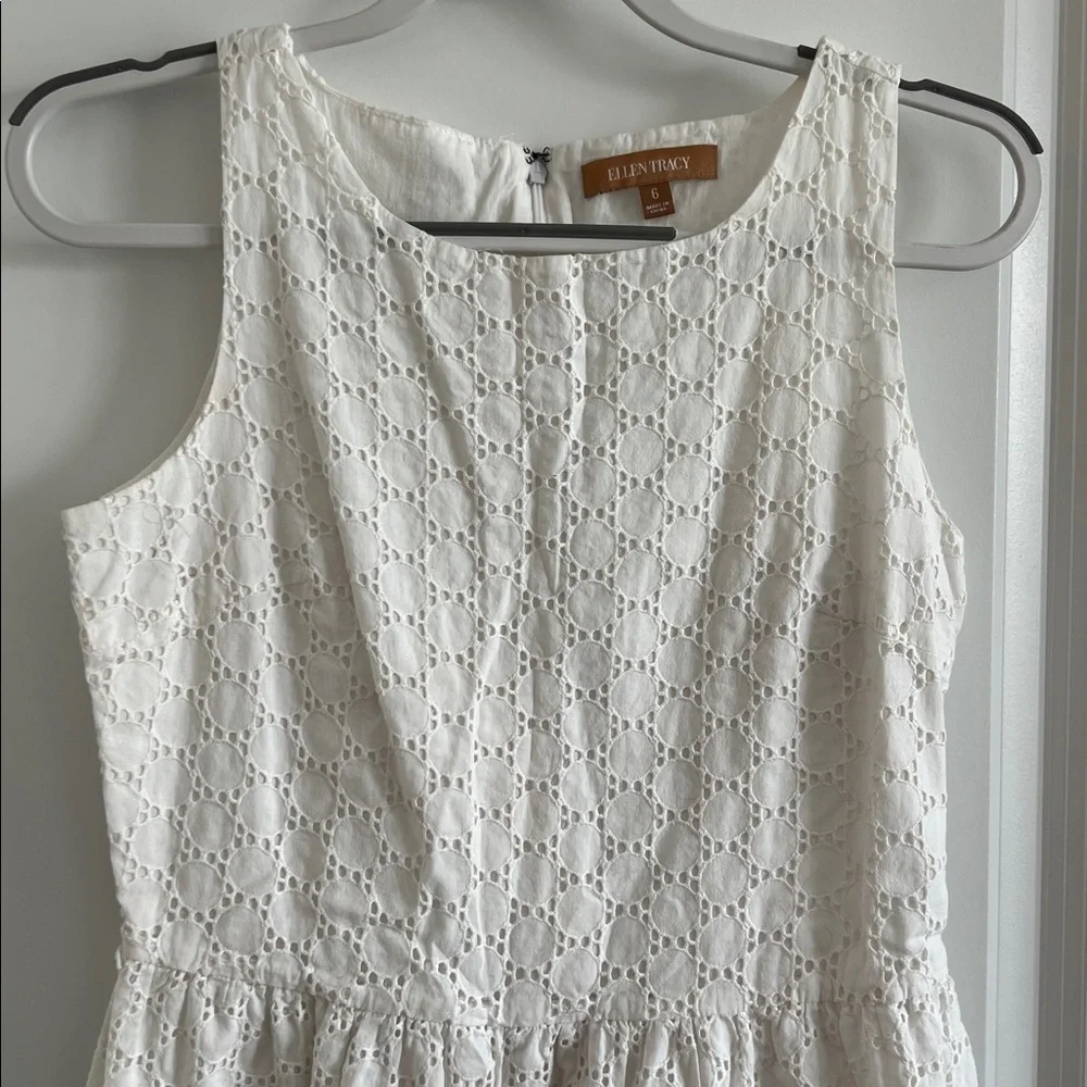 Ellen Tracy White Eyelet Dress 6 - Picture 2 of 7